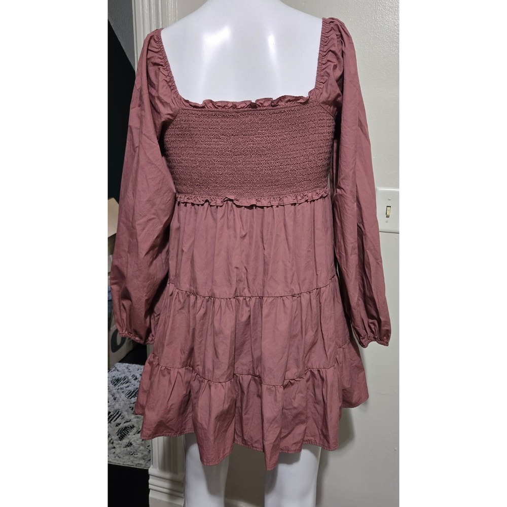 Altar'd State Smocked Tiered Mini Dress Purple Long Sleeve DDDW433CBNF-E Large